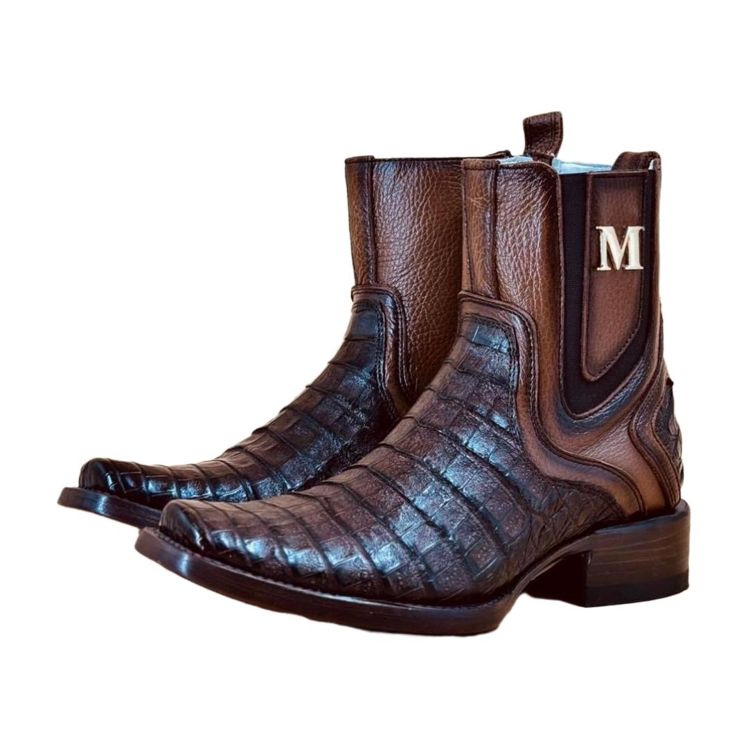 Exotic crocodile belly leather boot
